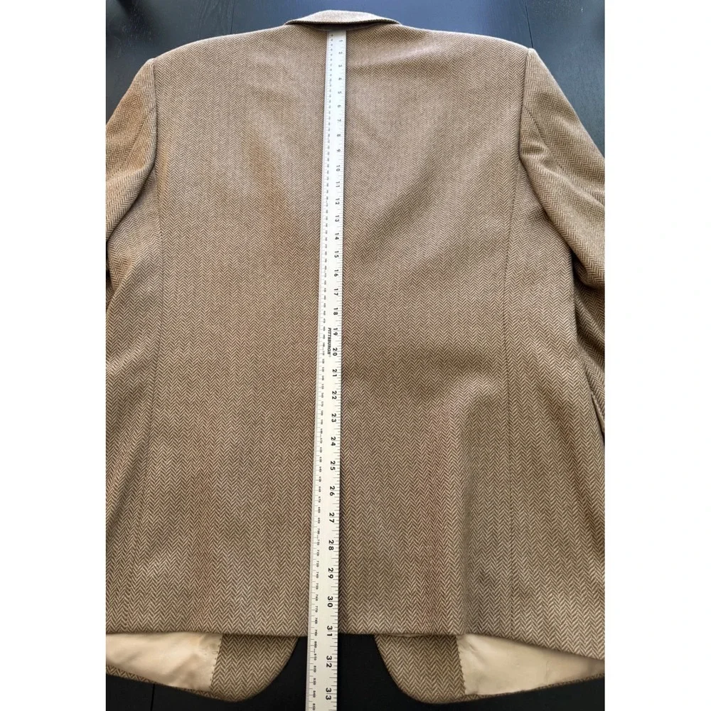 Alan Lebow Herringbone Sport‎ Coat Mens 44R Tan Wool Cashmere Blazer Jacket
